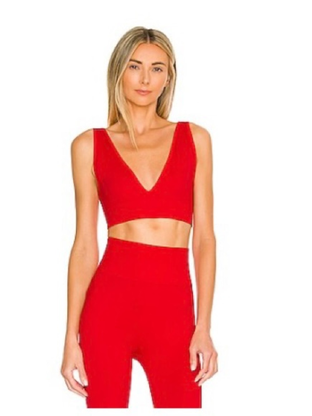 WeWoreWhat “V Neck” Ribbed Bra Top in Ruby - Size M
